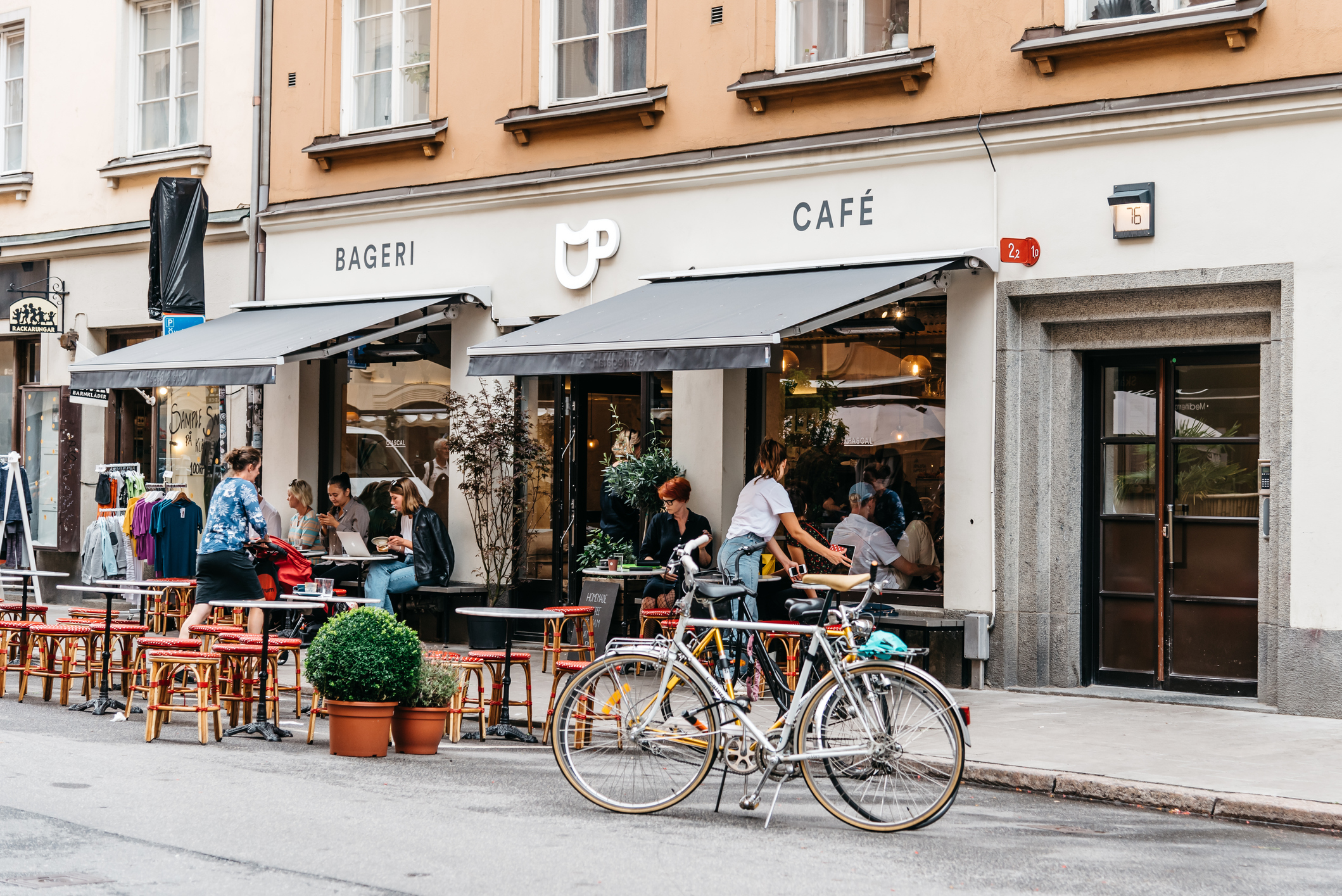 Stockholm, Sweden - August 8, 2019: Street scene in Sofo, the trendiest neighbourhood in Stockholm, known for its hipster cafes and cool shops.
